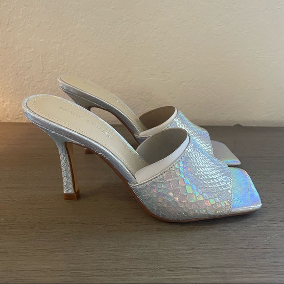 NWT Marc Fisher Danria Slip On Square Toe Silver Metallic Heels, Size 6 - Picture 4 of 10